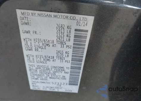 2014 Infiniti Qx60 from USA, damaged, VIN 5N1AL0MN7EC521123